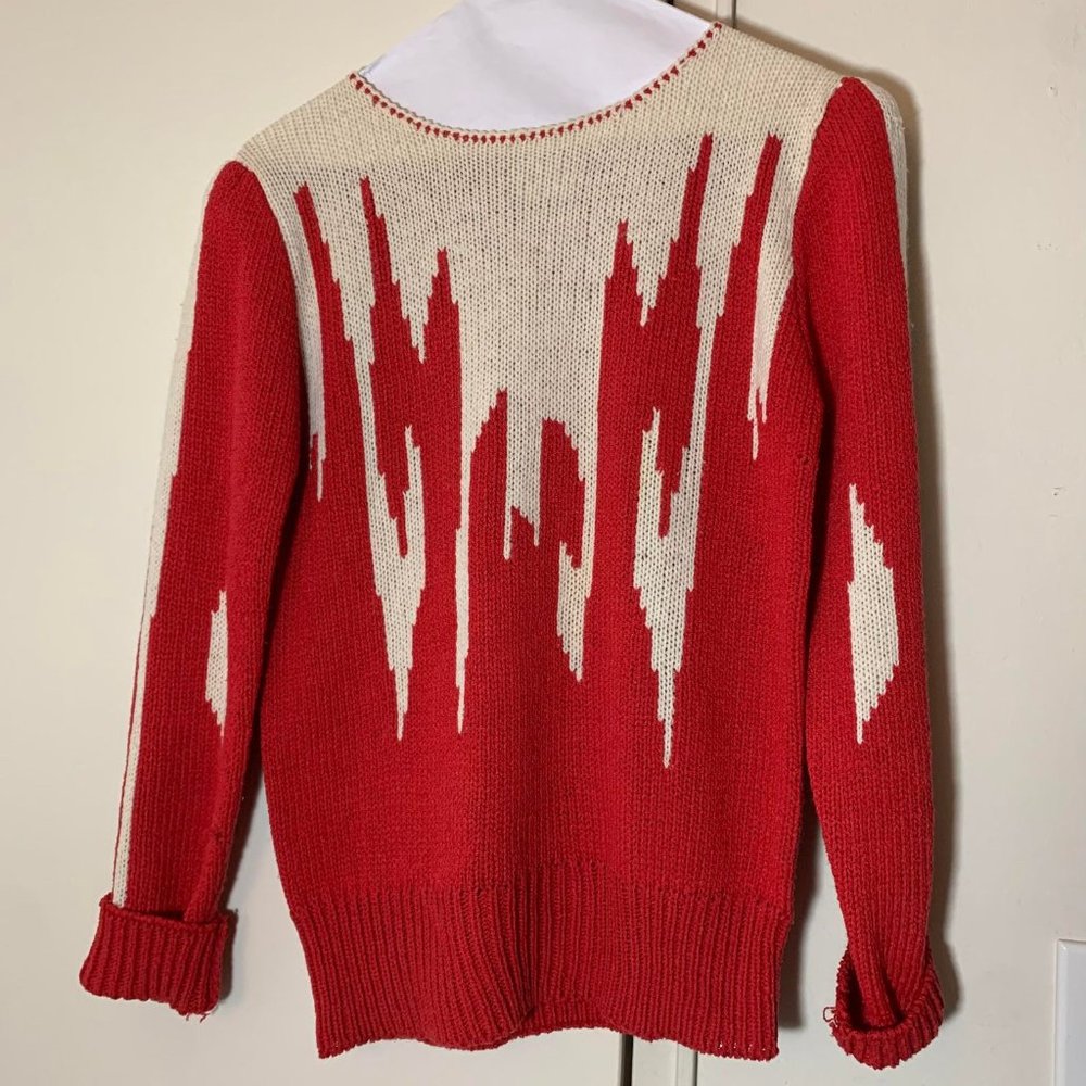 Vintage Glam Red & White Sweater - sz Small Petite